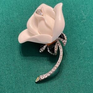 Kenneth Jay Lane White Rose Brooch with Silver Details